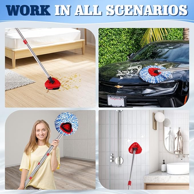 Microfiber Spin Mop Head Refills for Oceda RinseClean 2-Tank System,1 Mop Scrub Brush + 1 Mop Base + 4 Pack Machine Washable Spin Mop Heads Replacements