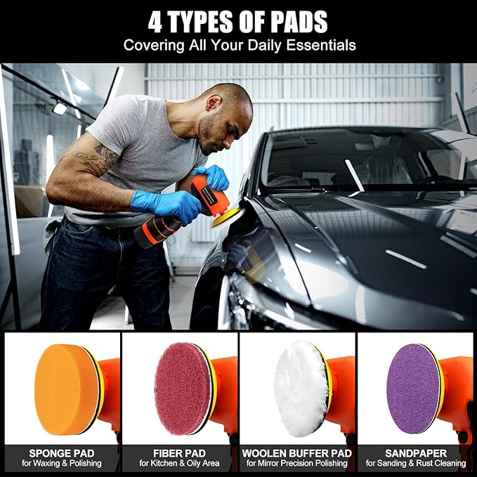 Cordless Sander, 3" Palm Sander with 16.8V 3.0Ah Li-ion Battery, 3500RPM Mini Polisher, 19 Accessories Sanders Tool for Sanding/Polishing/Waxing/Cleaning