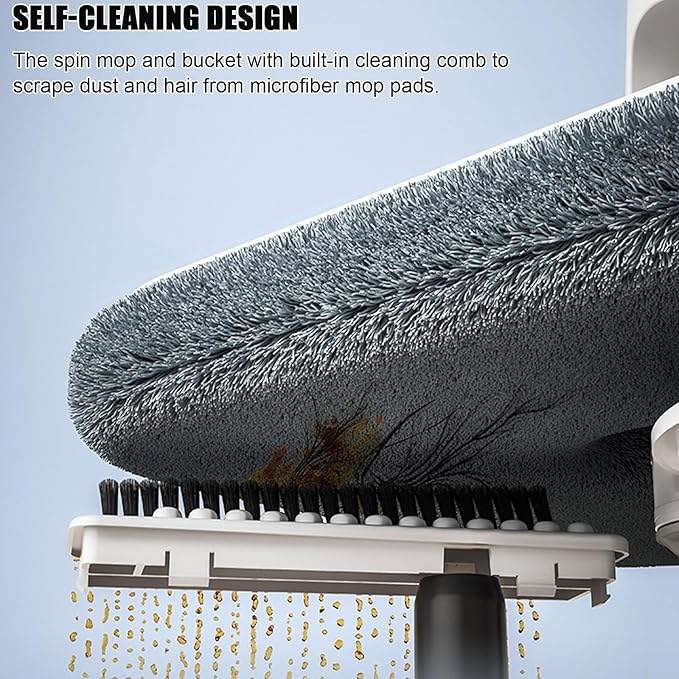 Spin Mop and Bucket with Separate Dirty and Clean Water, 360° Spin Mop and Bucket System, 3 Replaceable Mop Pads, Square Mop for Floor Hardwood Tile Marble Wall Cleaning