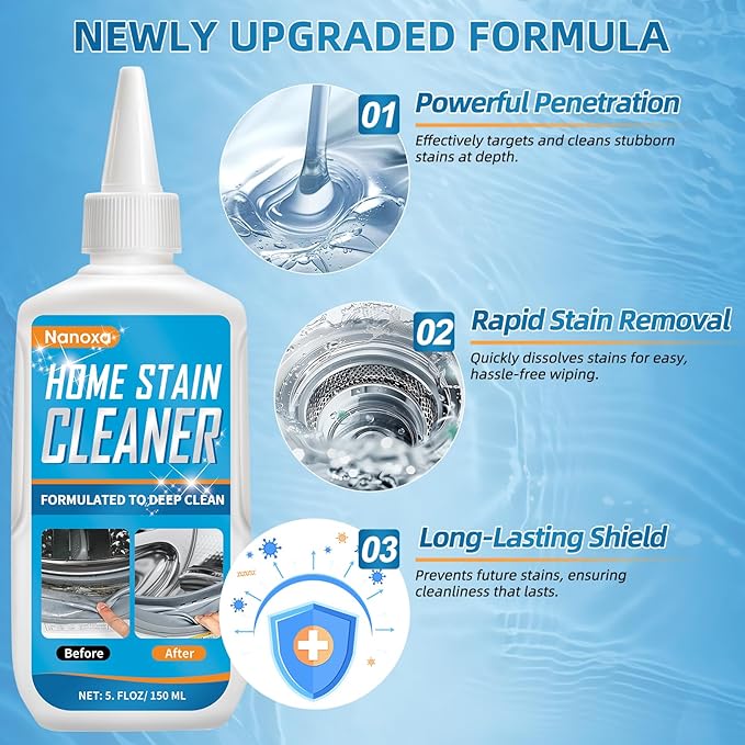 Household Stain Remover Gel, Effective Home Cleaner, Washing Machine Cleaner for Washing Machine Strips, Kitchen Sinks, Tiles, Grout, Bathroom, Refrigerator Strips