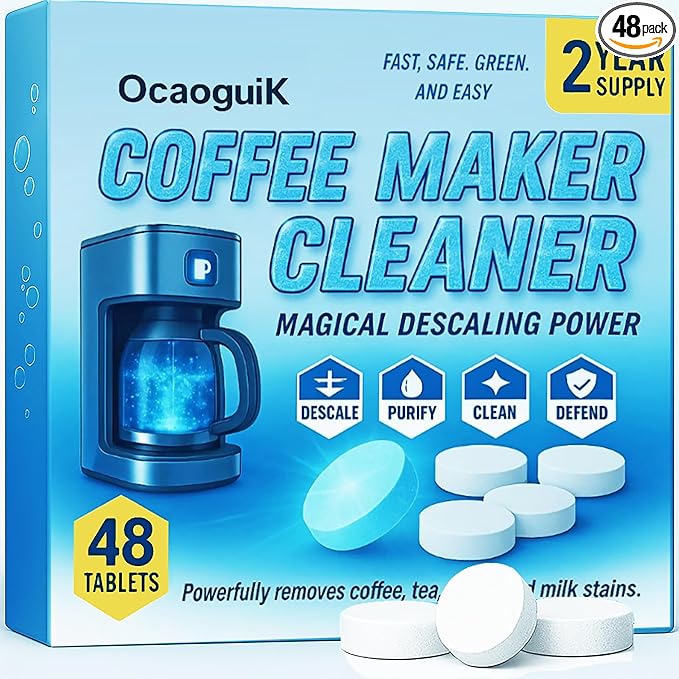 48Tabs–Coffee Maker Cleaner and Descaler & Coffee Pot Cleaner. Powerful Keurig Descaling Solution. Coffee Machine Descaler Tablets Compatible with Keurig, Breville, Miele, DeLonghi & Espresso Machines