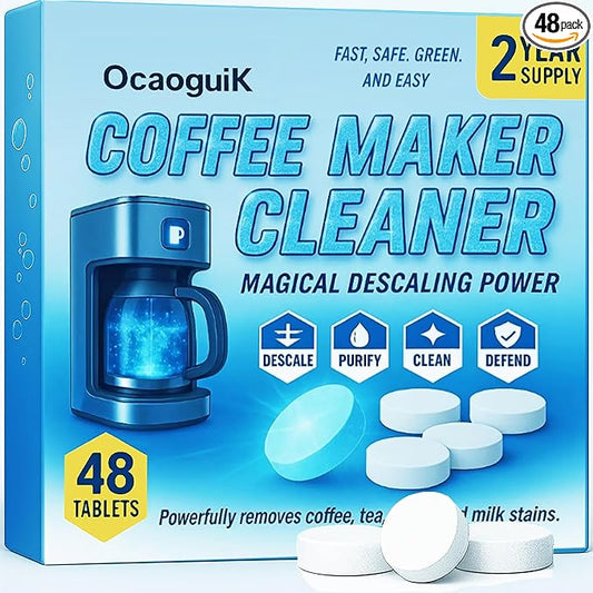 48Tabs–Coffee Maker Cleaner and Descaler & Coffee Pot Cleaner. Powerful Keurig Descaling Solution. Coffee Machine Descaler Tablets Compatible with Keurig, Breville, Miele, DeLonghi & Espresso Machines