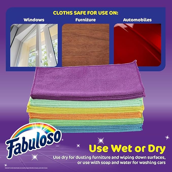 Fabuloso Lemon All Purpose Cleaner, Floor Cleaner, Makes 64 Gallons per Bottle - 128oz Cleaner Cloth - Colors & Packaging May Vary