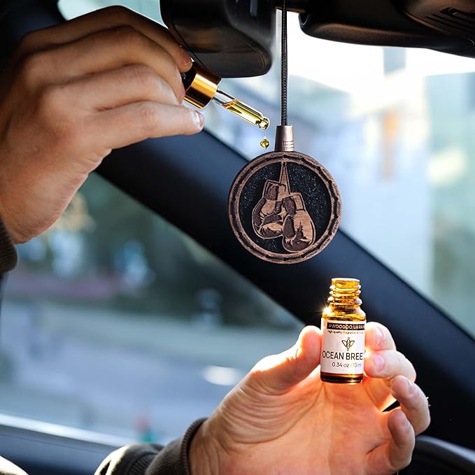 Wood Car Air Freshener — Handmade Car Air Freshener — Boxing Gloves Designed Fragrance Oil Diffuser in Wooden Gift Box — Aromatherapy Gift Set with Coffee Beans Fragrance Oil - 10 ml
