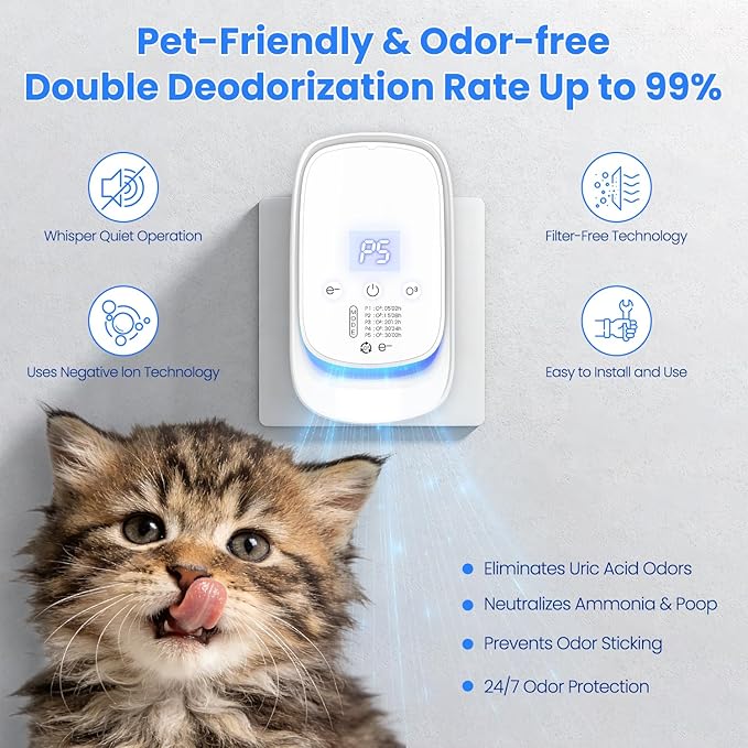 Plug-in Air Ionizers Ozone Odor Eliminator Cat Litter Deodorizer for Strong Odor 99% Pet Odor Removal for Home Air Purifier for House Bathroom Cabinet Garage