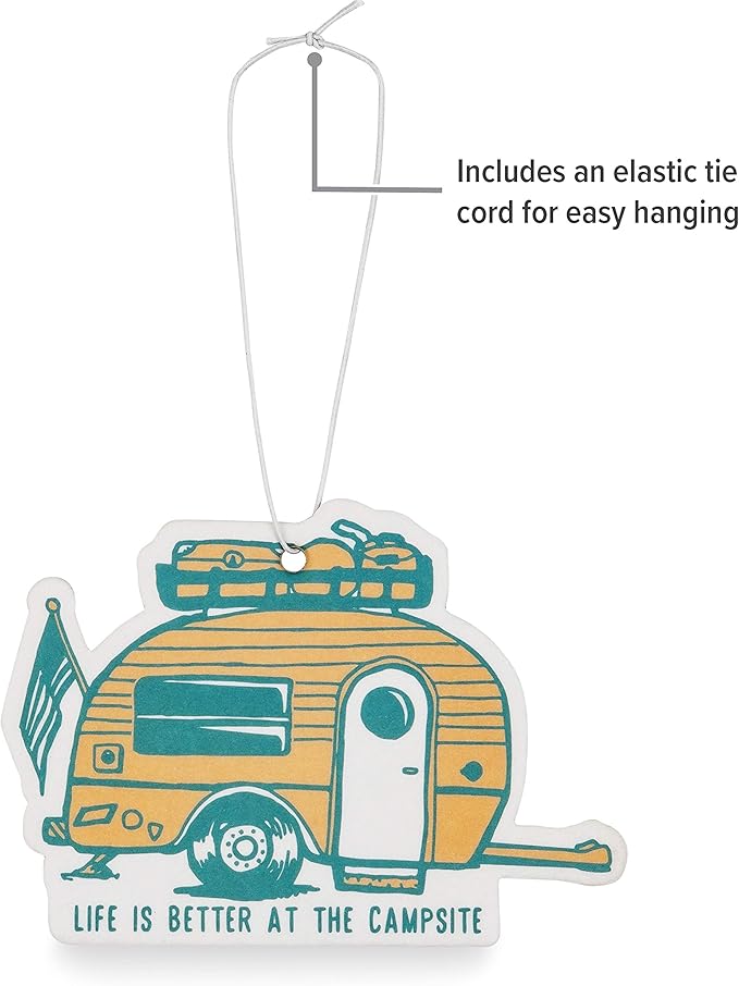 Camco Life is Better at The Campsite Air Freshener - Features Along the Shore Fragrance & Elastic Cord - Use in the Car or RV & Camper - Features Retro RV Design (53363)