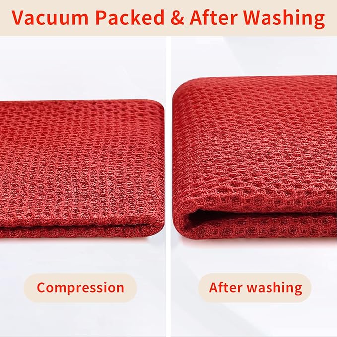 Homaxy 100% Cotton Waffle Weave Kitchen Dish Towels, Ultra Soft Absorbent Quick Drying Cleaning Towel, 13 x 28 Inches, 4-Pack, Red