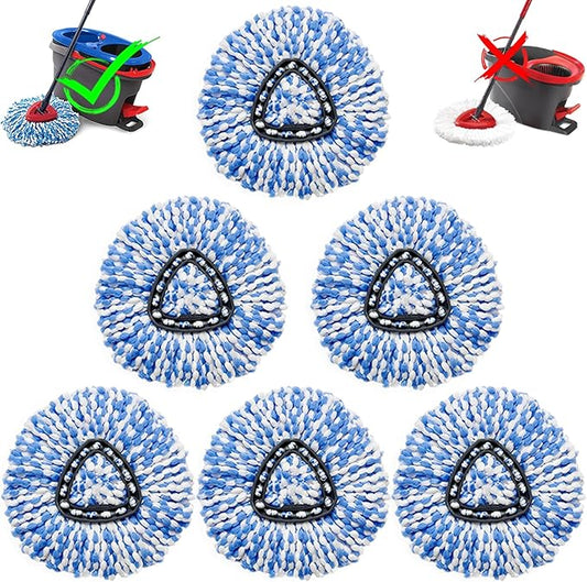 6 Pcs Spin Mop Replacement Heads, 360° Easy Wring Spin Mop 100% Microfiber Refill, Easy Cleaning Spin Mop Heads, 2 Tank System Replace Head for Easy House Cleaning Floor Mopping, Blue&White