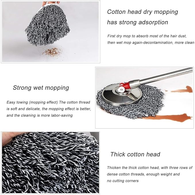 Mop Heads Replacements, Microfiber Spin Mop Head Refill Cleaning Supplie for Home Industrial and Commercial Use(C)