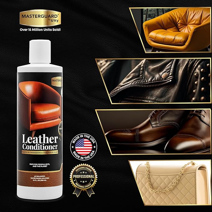 MASTERGUARD Leather Conditioner & Microfiber Cloth – Water-Based, Non-Toxic Formula for Furniture, Car Seats & Accessories – Revives & Protects Genuine Leather
