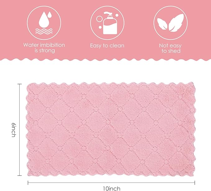 22 Pack Kitchen Dish Cloths, Reusable Dish Towels, Nonstick Oil Washable Fast Drying, Super Absorbent Coral Velvet Cleaning Cloths for Cleaning Tableware, Kitchen, Bathroom(Pink-purple-10" x 6")