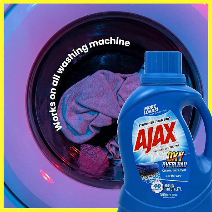 Ajax Oxy Overload Laundry Detergent Liquid, 60oz (Pack of 2) – Totally Awesome Cleaner with Deep Cleaning, Stain & Odor Removing power, HE Compatible, 80 Loads, Fresh Burst Scent