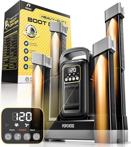 POPCHOSE Heavy-Duty Boot Dryer, Upgraded Shoe Dryer Helps Reduce Odor, Glove & Boot Warmer, Silent & Adjustable Timer