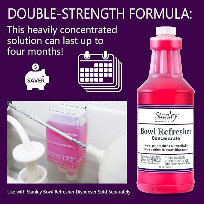 Stanley Toilet Bowl Cleaner & Deodorizer Concentrate 32 oz – Wild Rose Scent – Septic‑Safe Bowl Refresher – Cleans Stains & Residue with Each Flush (Pack of 6)