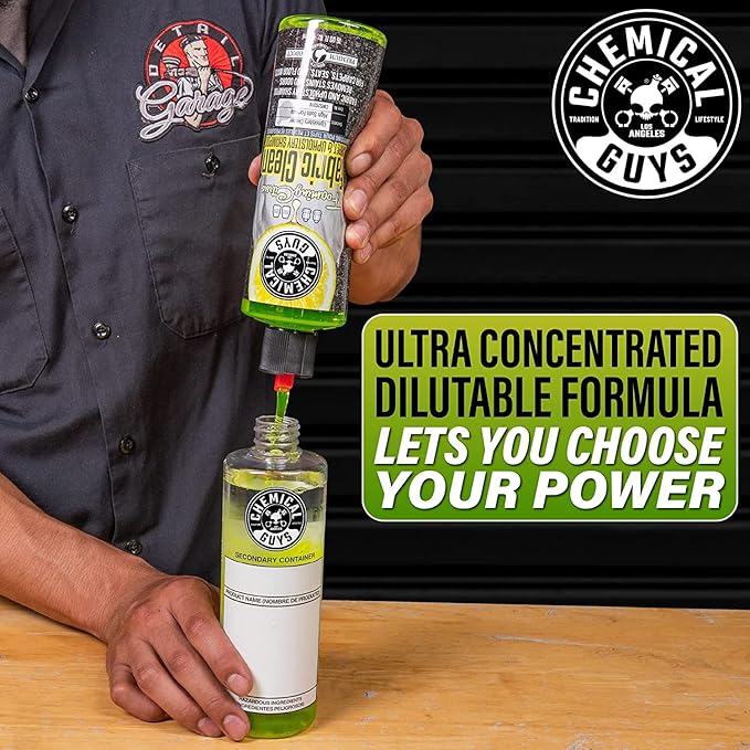 Chemical Guys Foaming Citrus Fabric Clean Drill Brush Kit - High Foaming Stain and Odor Remover, Upholstery, Floor Mat & Car Carpet Cleaner, Deep Cleans & Deodorizes, Citrus Scent - 16 fl oz
