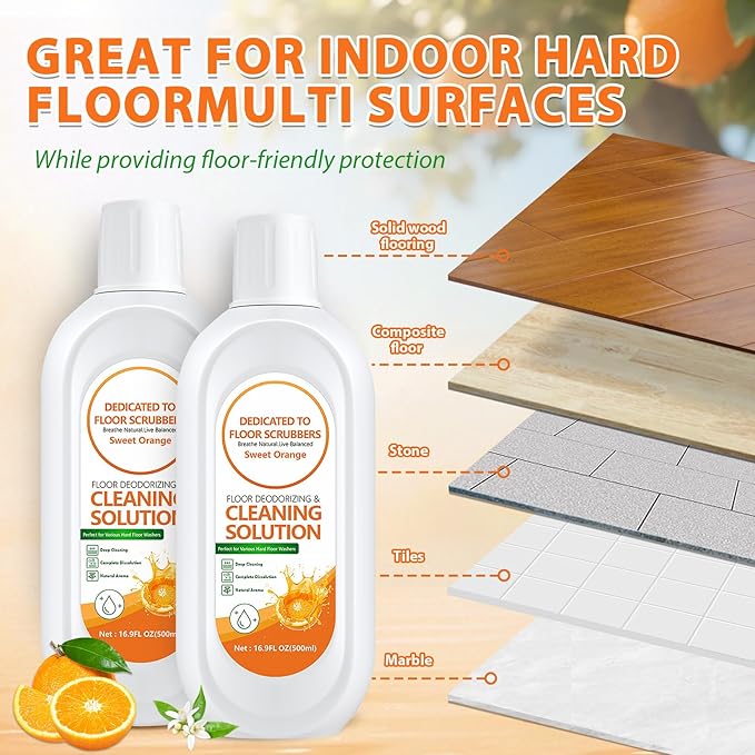 Floor Cleaning Solution Compatible with Tineco iFLOOR 2/3/5 & FLOOR ONE S3/S5/S6/S7 PRO, Low Foam Floor Cleaner for All Cordless Wet/Dry Vacuum & Robot Vacuums Mop (2 Bottle, Sweet Orange)