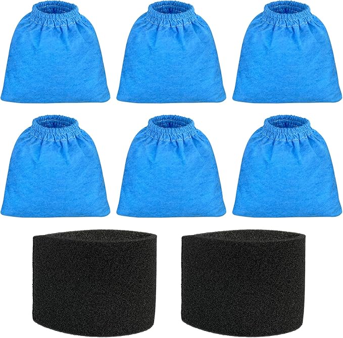 6 Pack VRC5 Filter Bags & 2 Pcs VFF51 Foam Filters Kit Compatible with Vacmaster Most 4 to 16 Gallon Wet/Dry Vacuum, Part# VRC51