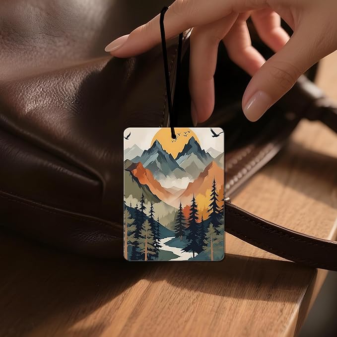 Mountain Landscape Car Air Freshener 4 Pcs, Nature - Themed Hanging Air Freshener for Cars, Closet, Drawer, Scenic Car & Home Decor for Nature Lovers, Gift for Outdoor Enthusiasts