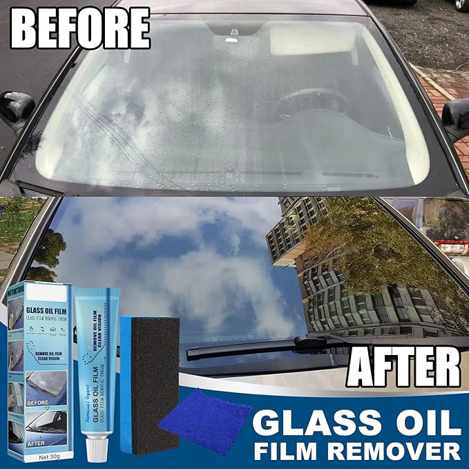 XIRUJNFD Car Glass Oil Film Cleaner, Water Spot Remover for Cars, Glass Film Removal Cream, Glass Oil Film Remover for Car (2 Set)