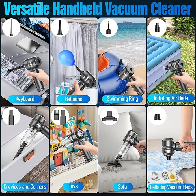 Handheld Car Vacuum Cleaner Cordless,18000PA High Power Portable Vacuum Cleaner&Air Duster,3 Gear,7 in 1 Small Vacuum Cleaner Rechargeable,Mini Hand Held Vacuum for Car Home Office Keyboard