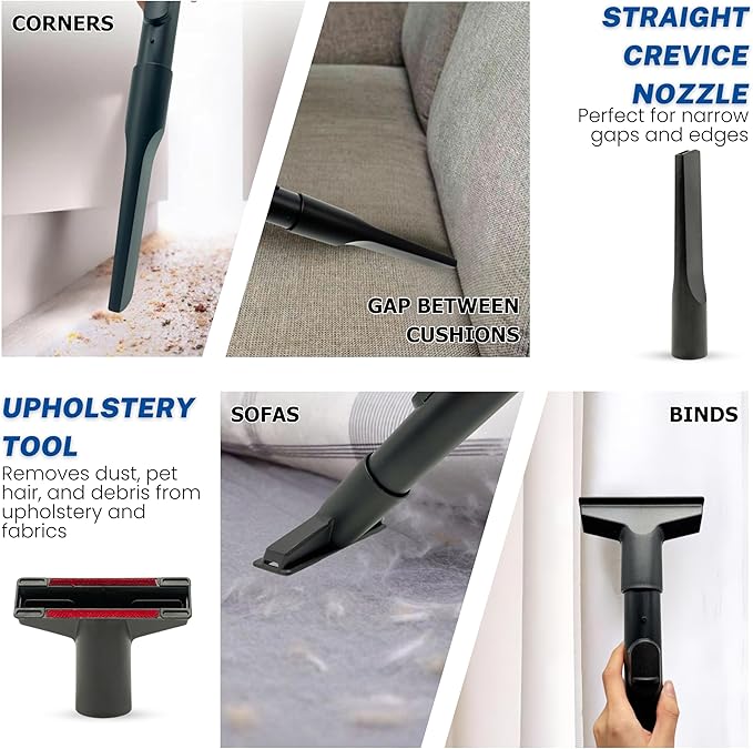 For Miele Vacuum Cleaner Attachments for Carpet, Tile Hard Floors, Dryer Vent, Corner, Car Detailing -Horsehair Hardwood Floor Brush, Flexible Crevice Tool & More Compatible with Miele C1 C2 C3
