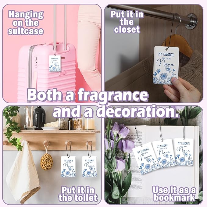 Nana Grandma Gifts Car Air Freshener Accessories 3pcs,My Favorite People Call Me Gifts for Grandma Christmas,Rustic Blue Flower Hanging Scent Fragrance Card for Women Closet Home Decor