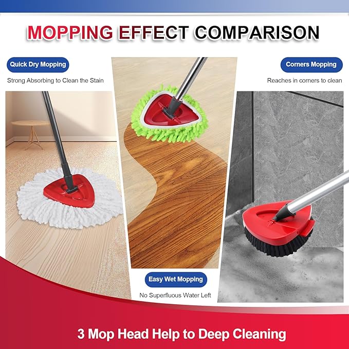 7 Pack Reusable Microfiber Mops Pads Compatible with O-Cedar EasyWring Triangle Mop,3 Elastic Mops Head 2 White Mop Replacement,One Scrub Brush & One Base for Deep Clean,Machine Washable Mopp Refills