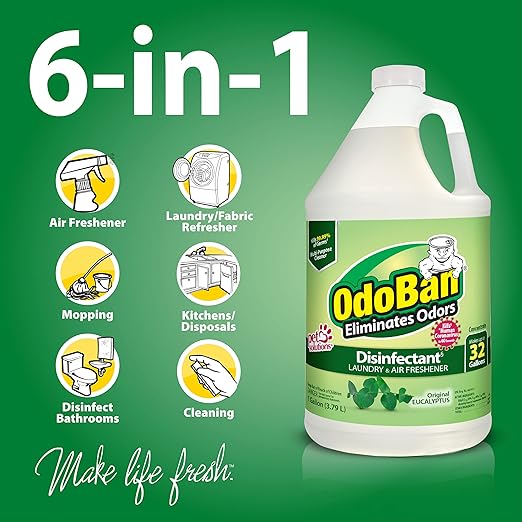OdoBan Ready-to-Use Disinfectant and Odor Eliminator, Set of 2, 14.6 Ounce 360-Degree Continuous Spray Air Freshener and 1 Gallon Multi-Purpose Cleaning Concentrate, Original Eucalyptus Scent