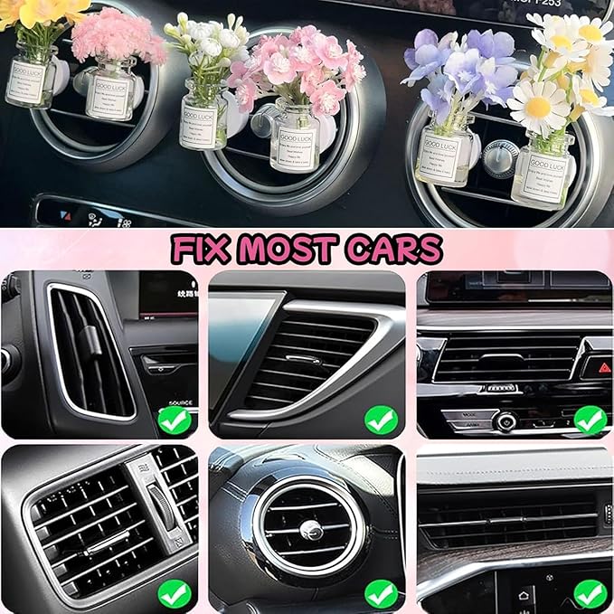 5 Packs Girl Girly Car Accessories for Women, Cute Car Decor Dashboard Decorations, Cute Flower Air Freshener Vent Clips, Auto Interior Dash Ornament Accessories