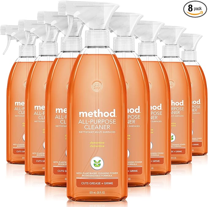 Method All-Purpose Cleaner Spray, Clementine, Perfect for Most Counters, Tiles, Stone, and More, 28 Oz Spray Bottles, (Pack of 8)