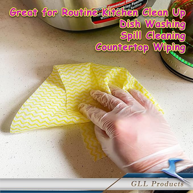 GLL Disposable Cleaning Cloths Wipe Roll, Dish Wash Cloths, Cleaning Washcloth Towel for Kitchen Bathroom Furniture and Car, One-Hand Tearing (Pack of 3-Rolls, 150-Sheets Total)