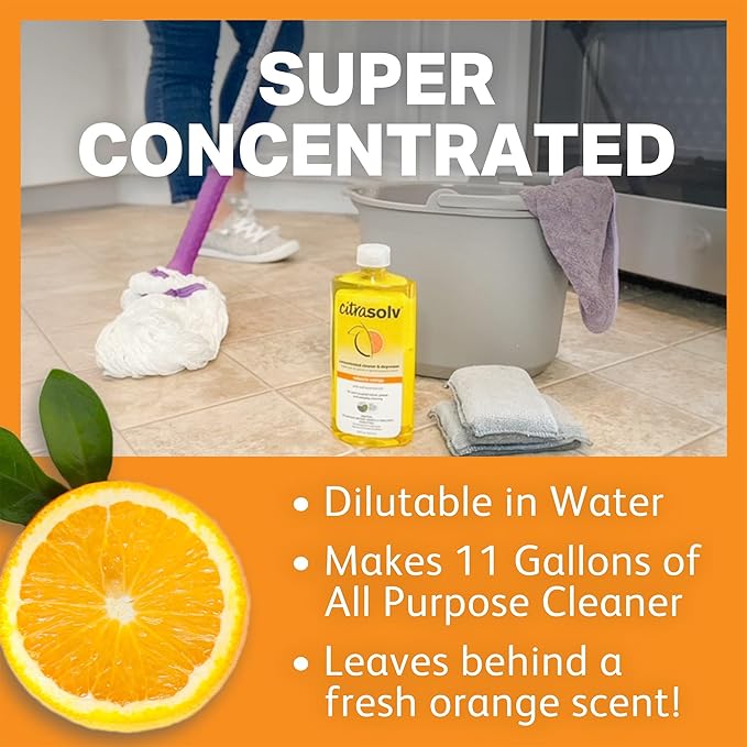 Citra Solv Concentrated Household Cleaner & Degreaser - Valencia Orange Scent - 8 Fl Oz, Safe, Effective, and Versatile Cleaning Solution, Natural Ingredients Non Toxic, Biodegradable, Made in USA