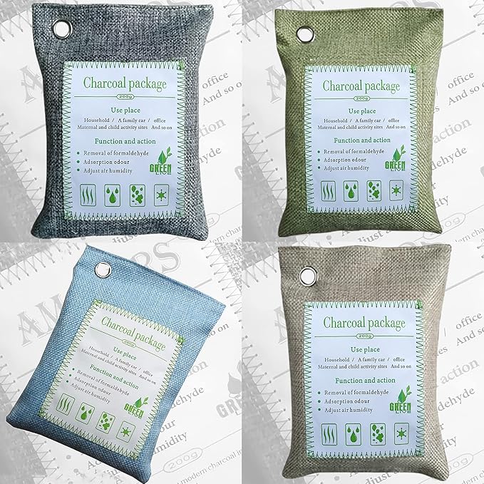 Bamboo Charcoal Bags Odor Absorber, 2 Packs 100g Charcoal Deodorizer Bags with Hooks, Nature Bamboo Charcoals Air Purifying Bags Activated Charcoals Odor Absorbers for Home Cars Pet Closet Bathroom