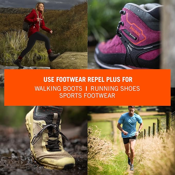 Grangers Footwear Repel Plus | 275ml | Powerful spray-on proofer for all Outdoor Footwear | Bluesign approved |PFC-free | 100% recycled | Hiking | Walking