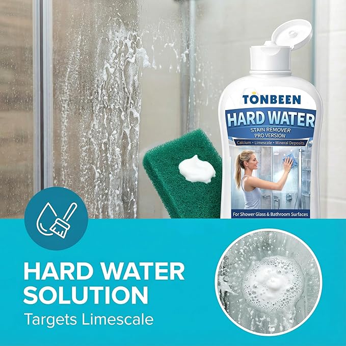 Hard Water Stain Remover Paste with Polishing Pads – Calcium & Limescale Cleaner for Shower Glass, Shower Doors & Tiles, Includes 800 & 1200 Grit Pads, 500ml,16.9fl oz
