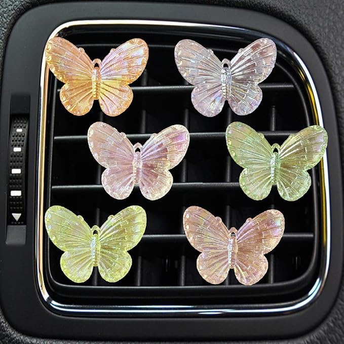 6 Pcs Butterfly Car Vent Clips, Cute Butterflies Cars Air Conditioning Clip Decorations, Charm Automotive Interior Decor for Women Men Accessories, Automotive Air Fresheners（2 Card Slots and 4 Clips）