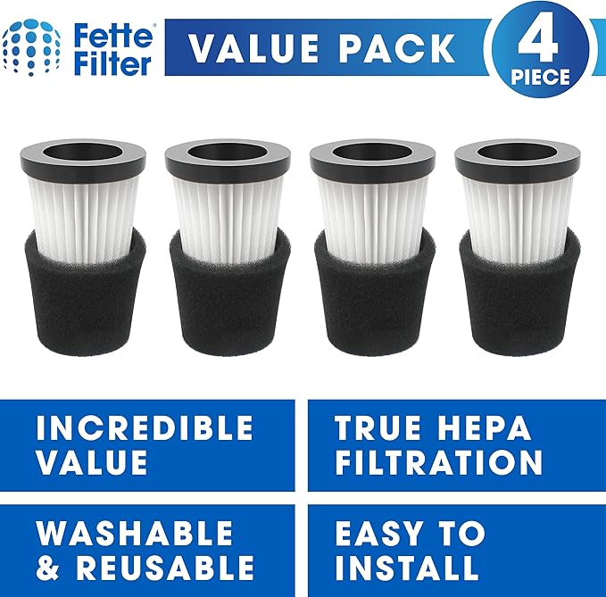 Fette Filter - F117 Replacement Vacuum Cleaner Filter with Compatible with Dirt Devil Handheld Vacuum Cleaner Models SD20005RED, SD30025B, BD22025 Part # AD40117 - Pack of 4