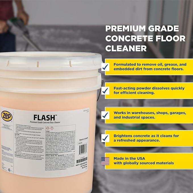 Zep Flash Powdered Concrete Floor Cleaner - 40lb (Case of 1) 72333 - Removes Dirt, Grease and Grime (Business Customers Only)