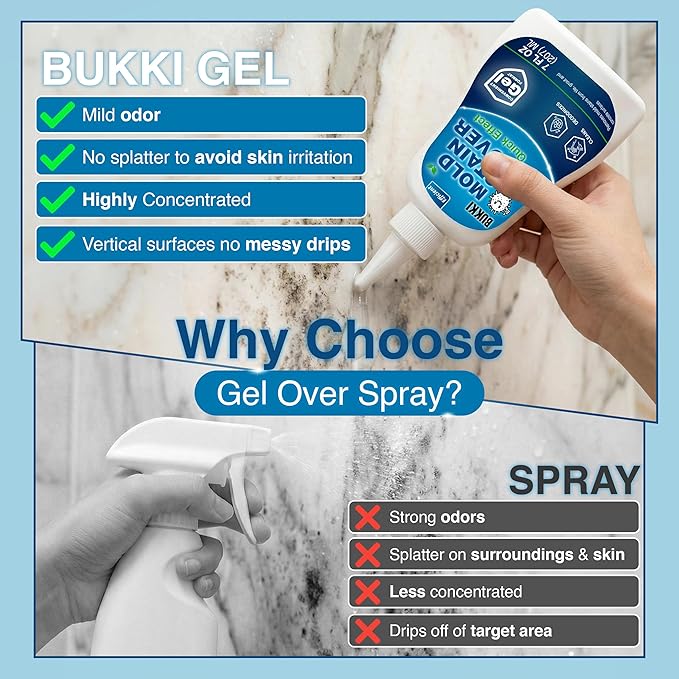 BUKKI Mold Stain Remover Gel 150g 7 FL OZ, Thick Cleaning Gel for Shower Grout, Washer Seals, Walls Caulk, Bathroom Stain Cleaner and Stain Support Surface Gel