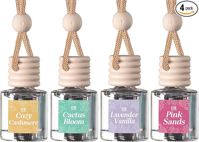 CE Craft Hanging Car Air Freshener – Fragrance Oil Diffuser with Essential Oils – Long-Lasting Aromatherapy Scents for Automobiles – 4 Pack, Floral