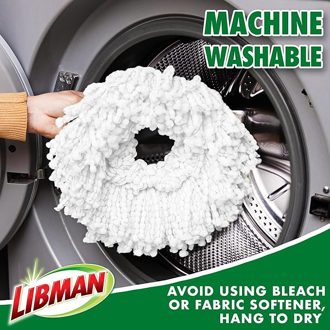 Libman Tornado Spin Mop Refills-Case of 4-Microfiber Head, Easy to Replace, Machine Washable & Scrub Brush Kit – Three Different Durable Brushes for Grout, Tile, Bathroom, Kitchen