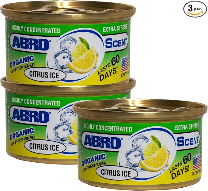 ABRO Car Air Fresheners: Canned, Spill Proof Airfreshener for Home, Office, or Car Accessories Interior, Lasts Up to 60 Days - 3 Pack Citrus Scent