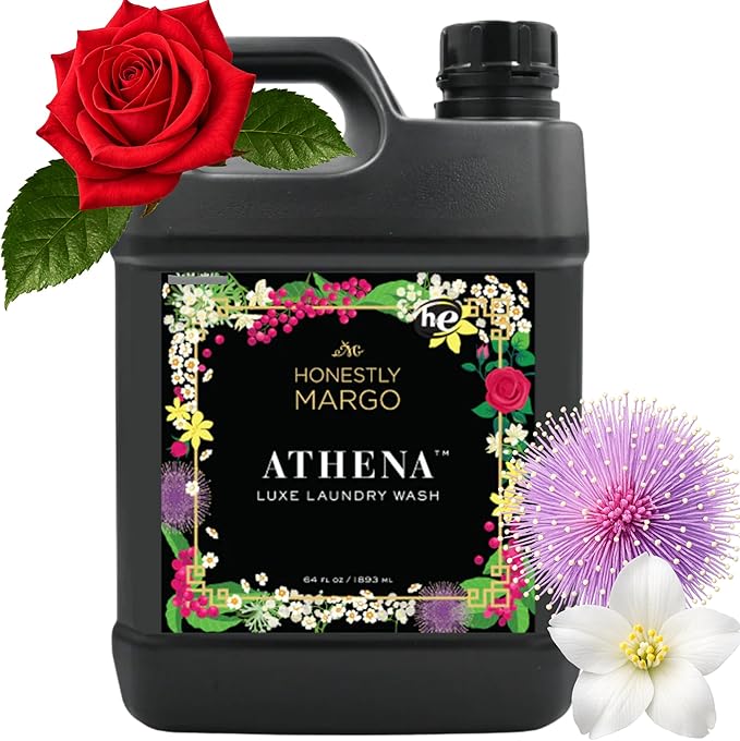 Honestly Margo Athena Luxury Laundry Detergent (64 oz, Pack of 1) – Laundry Detergent Scented with Amber Musk, Pink Pepper Perfume and Rose Perfume | Delicate Laundry Detergent, Liquid Soap, 22 Loads