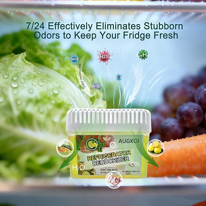Diatomaceous Earth Gel Refrigerator Deodorizer, More Effective than Activated Charcoal and Baking Soda, Nature-Based Fridge Deodorizer, Eliminates Odors, Extends Food Freshness, 1 Packs
