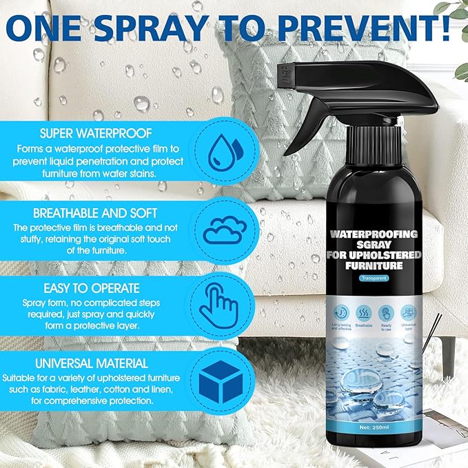 Fabric Waterproofing Spray, Water Repellent Spray for fabric Waterproof and Long-Lasting Protection Convenient and Practical for Sports Equipment Outdoor Clothing Shoes Home Textiles, 250ml