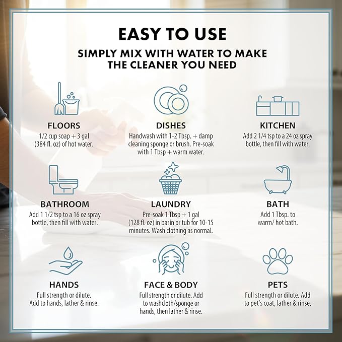 HARRIS Multi-Purpose Pure Liquid Castile Soap with Micro Fiber Towel for Home Cleaning, For Dish Soap, Laundry Detergent, Kitchen and Bathroom Surfaces, Kids Rooms, Unscented, 64 Oz