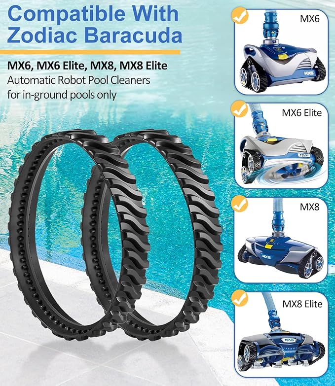 R0526100 Track Replacement Compatible with Zodiac Baracuda MX6 MX8 Elite Series Suction-Side In-ground Pool Cleaners, Heavy Duty Rubber Wheel Tire Belts (2-Pack)