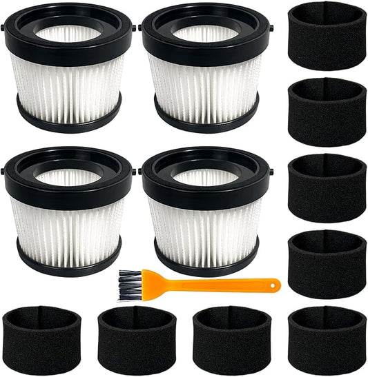 4 Pack DCV5011H HEPA Filter Compatible with DEWALT DCV501HB Cordless Handheld Vacuum, with 8 Foam Sleeve Filters & 1 Brush