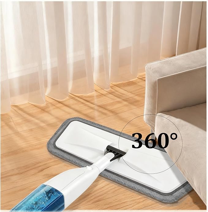 Large Household Spray Mop with Replaceable Microfiber Pad for Wet and Dry Cleaning Pads Rotating Broom(Mop with 2pc Cloth)