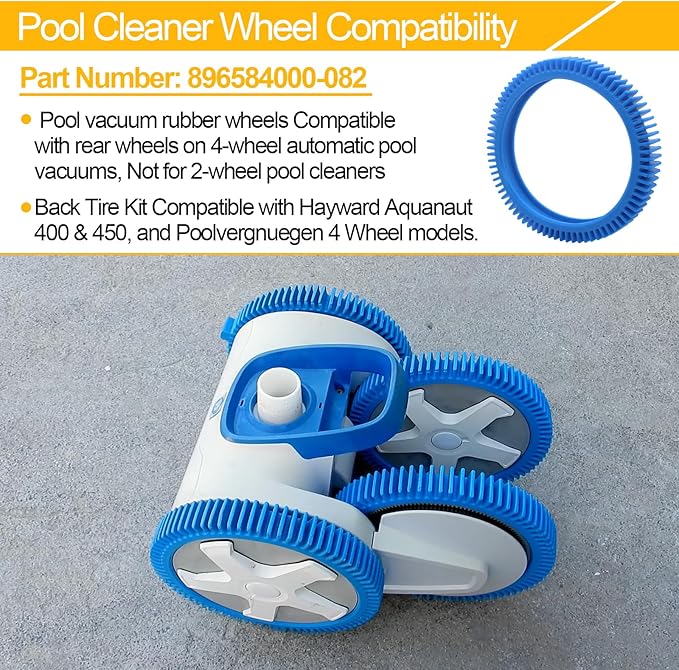 896584000-082 Pool Cleaner Replacement Back Tires for Hayward Pool Vacuum Compatible with Aquanaut, Poolvergnuegen and Phoenix, Rear Tire Kit for In-Ground Pool Vacuums (2Pcs Back Tires)